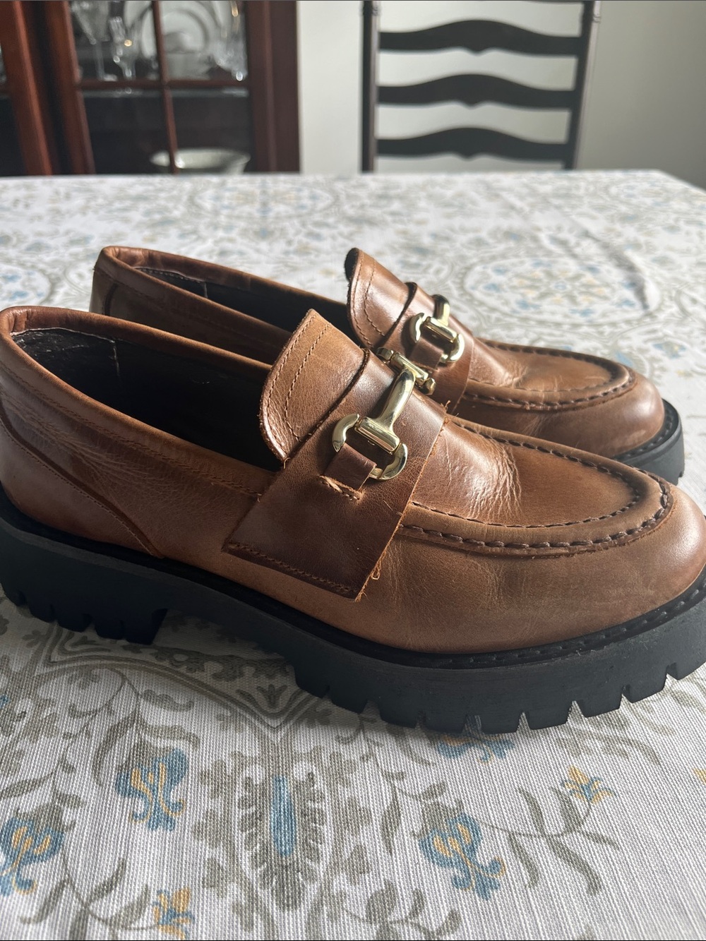Steve Madden Brown Leather Loafers with Gold Bit - Picture 2 of 6